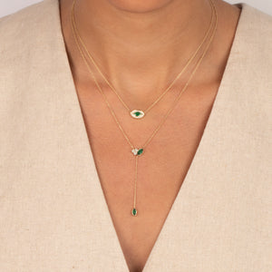 Diamond X Emerald Drop Lariat Necklace 14K - Adina Eden's Jewels