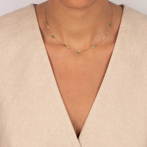 Multi Emerald Gemstone Baguette Necklace 14K - Adina Eden's Jewels