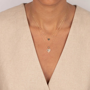 Diamond Solid/Pave Cutout Heart Pendant Necklace 14K - Adina Eden's Jewels