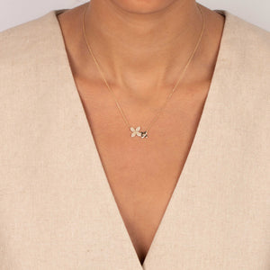 Diamond Pave/Solid Double Flower Necklace 14K - Adina Eden's Jewels