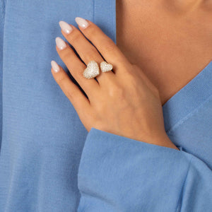 Pave Double Heart Open Ring - Adina Eden's Jewels
