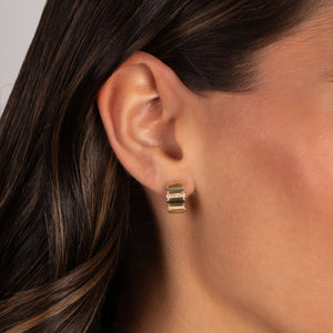 Diamond Pave Accented Ridged Box Hoop Earring 14K - Adina Eden's Jewels