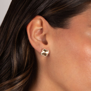 Diamond Bezel Ridged Clover Stud Earring 14K - Adina Eden's Jewels