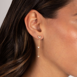 Diamond Pave Butterfly Chain Drop Stud Earring 14K - Adina Eden's Jewels