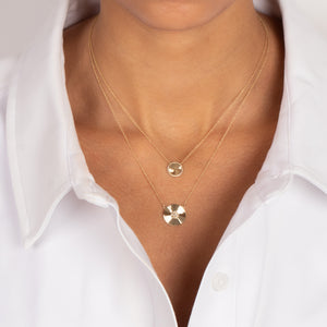 Diamond Pave Ridged Disc Pendant Necklace 14K - Adina Eden's Jewels