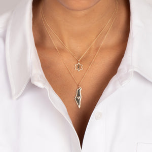 Diamond Pave Star Of David X Map Of Israel Pendant Necklace 14K - Adina Eden's Jewels