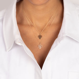 Diamond Menorah Pendant Necklace 14K - Adina Eden's Jewels