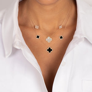 Diamond Multi Pave Outlined Colored Stone Clover Necklace 14K - Adina Eden's Jewels
