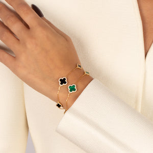 Triple Graduated Pave Outline Colored Stone Clover Bracelet - Adina Eden's Jewels