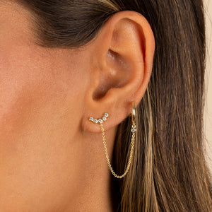  Curved CZ Stud X Chain Huggie Earring - Adina Eden's Jewels