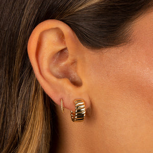  Solid Wide Mini Ridged Hoop Earring 14K - Adina Eden's Jewels