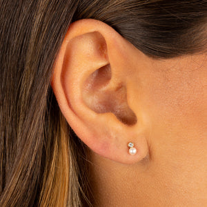  CZ Bezel X Pearl Stud Earring - Adina Eden's Jewels