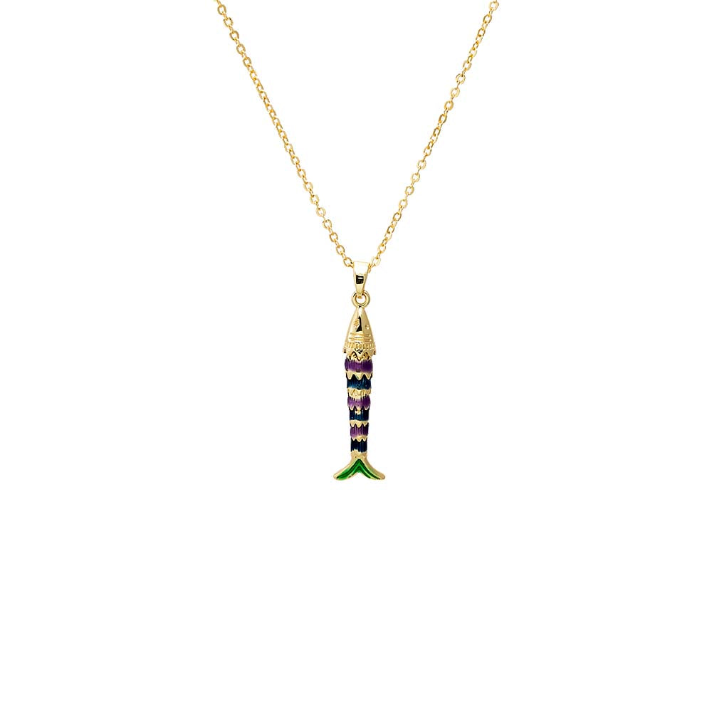 Multi-Color Multi Color Enamel Fish Pendant Necklace - Adina Eden's Jewels
