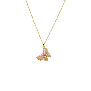 Gold Pink Mother of Pearl Butterfly Pendant Necklace - Adina Eden's Jewels