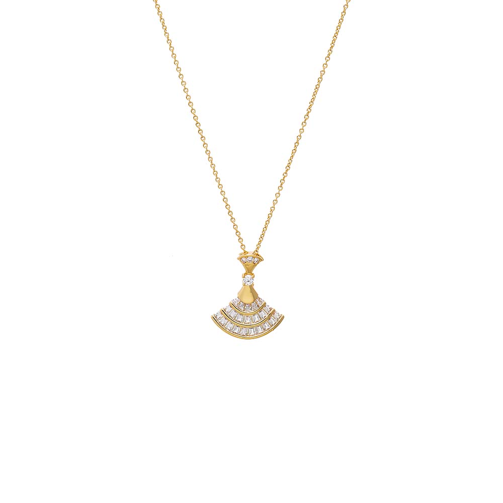 Gold CZ Baguette Fan Pendant Necklace - Adina Eden's Jewels