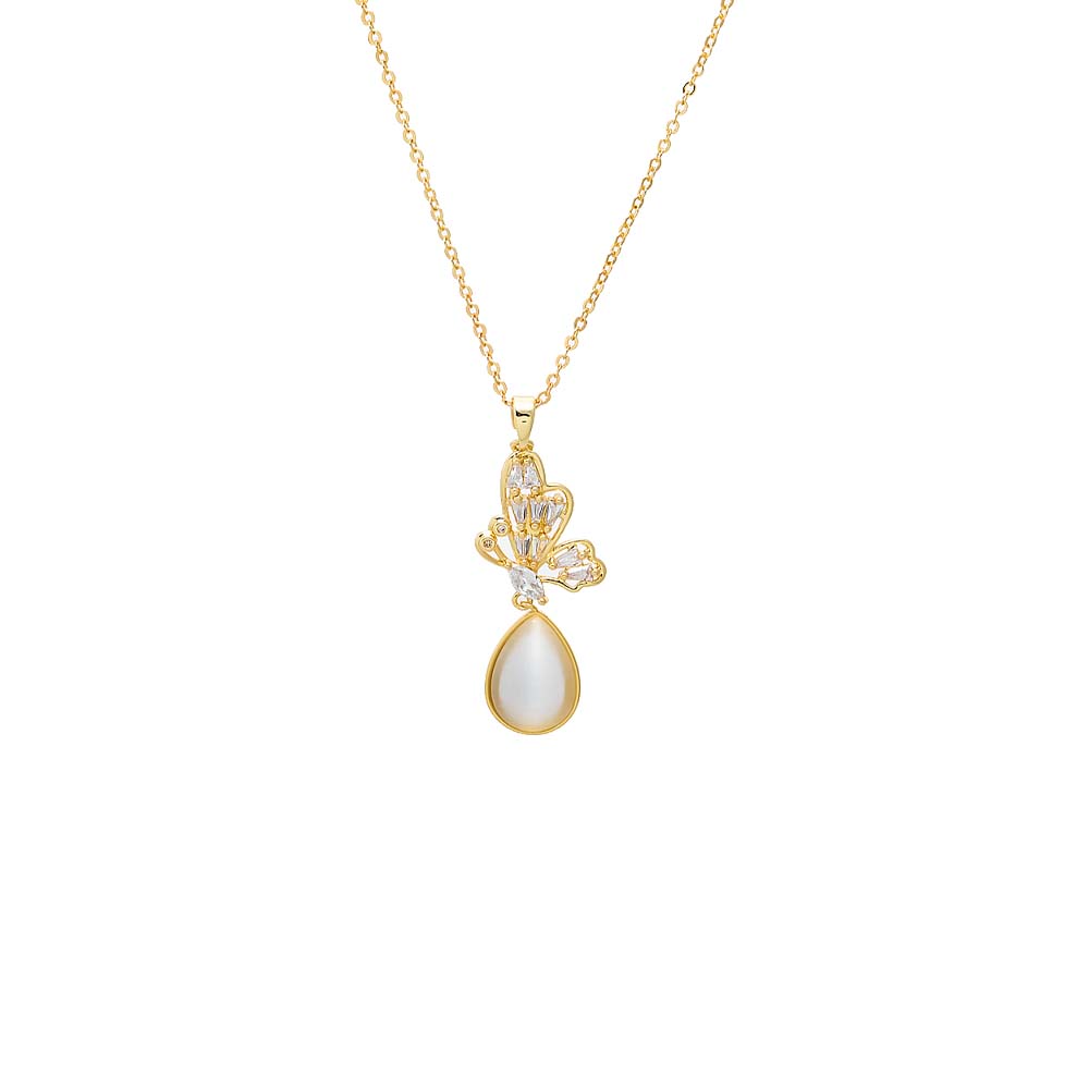 Mother of Pearl CZ Butterfly & MOP Teardrop Pendant Necklace - Adina Eden's Jewels