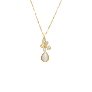 Mother of Pearl CZ Butterfly & MOP Teardrop Pendant Necklace - Adina Eden's Jewels