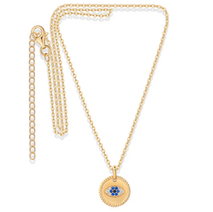 Blue CZ Evil Eye Medallion Necklace