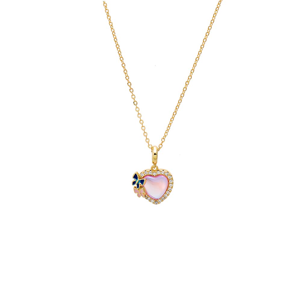 Multi-Color Pink Mother of Pearl Heart Pendant Necklace - Adina Eden's Jewels