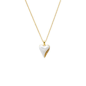 White Pearly Gold Bubble Elongated Heart Necklace - Adina Eden's Jewels