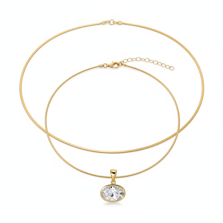 CZ Oval Bezel Charm Omega Chain Necklace – Adina Eden