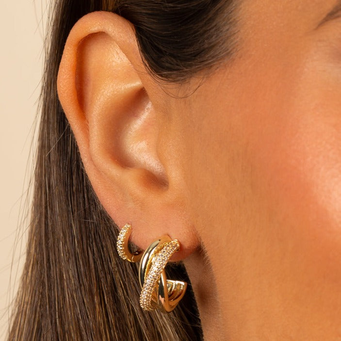 Solid/Pave Mini Cluster Hoop Earring - Adina Eden's Jewels