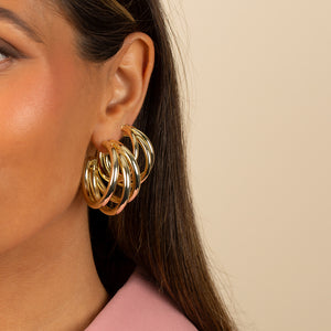  Solid Triple Hollow Hoop Earring - Adina Eden's Jewels