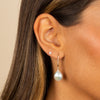  Open Oval Shape Dangling Pearl Hoop Earring - Adina Eden's Jewels