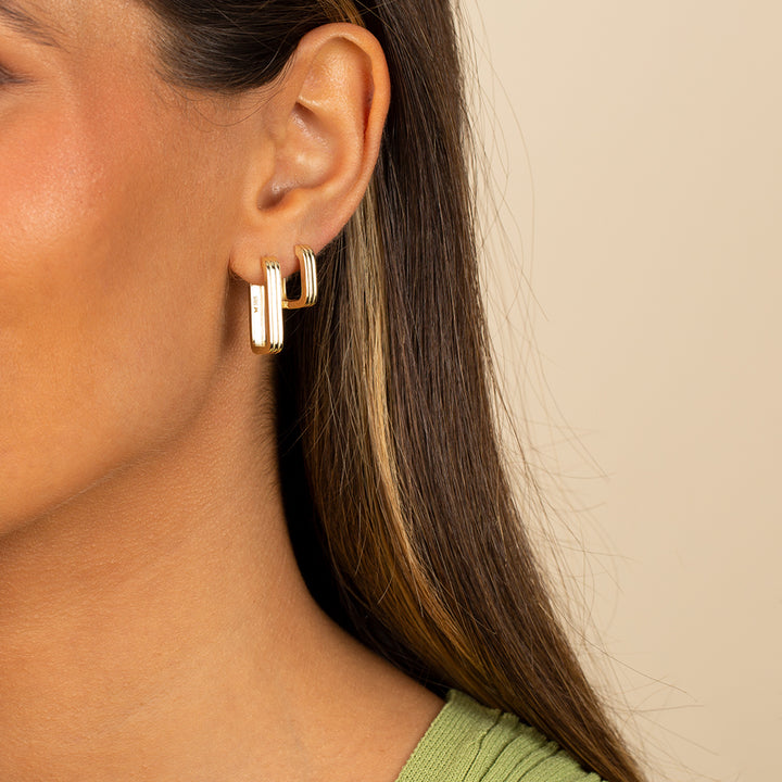  Solid Wide Lined Oval Shape Huggie Earring - Adina Eden's Jewels