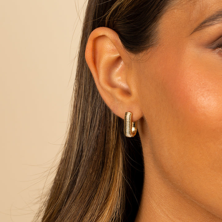  Solid Wide Ridged Oval Shape Huggie Earring - Adina Eden's Jewels