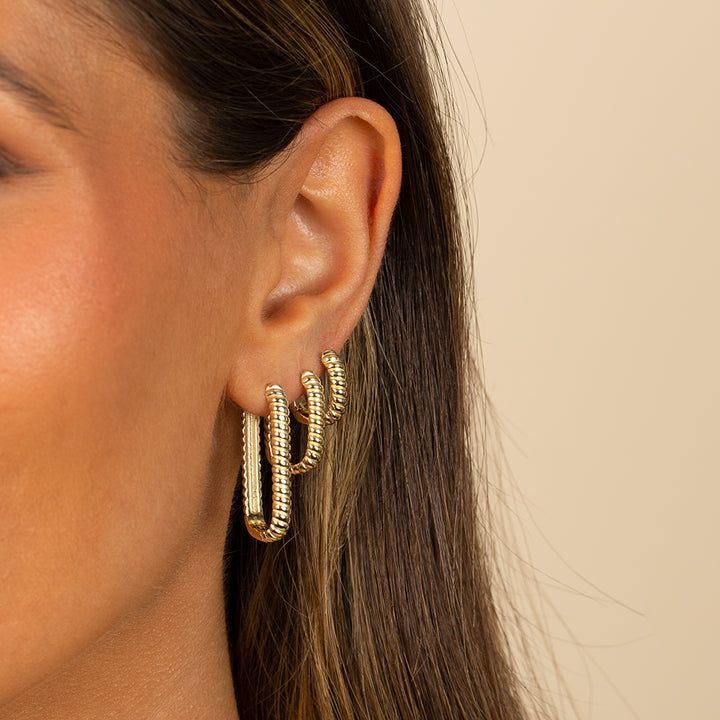  Wide Solid Ridged Oval Shape Huggie Earring - Adina Eden's Jewels