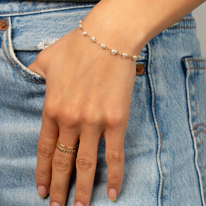  Multi Pearl Heart Chain Bracelet - Adina Eden's Jewels