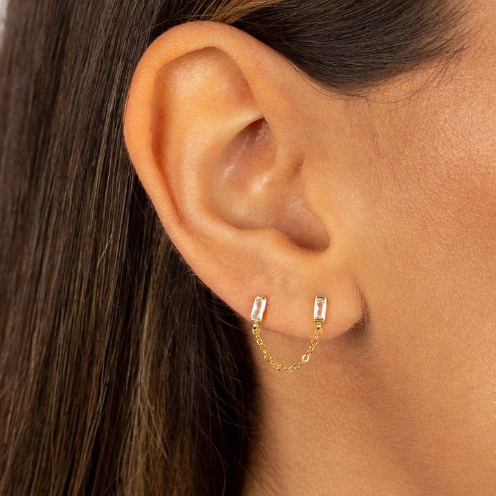  Double Baguette Chain Stud Earring - Adina Eden's Jewels
