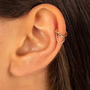  Solid Dangling Chain Huggie Earring 14K - Adina Eden's Jewels