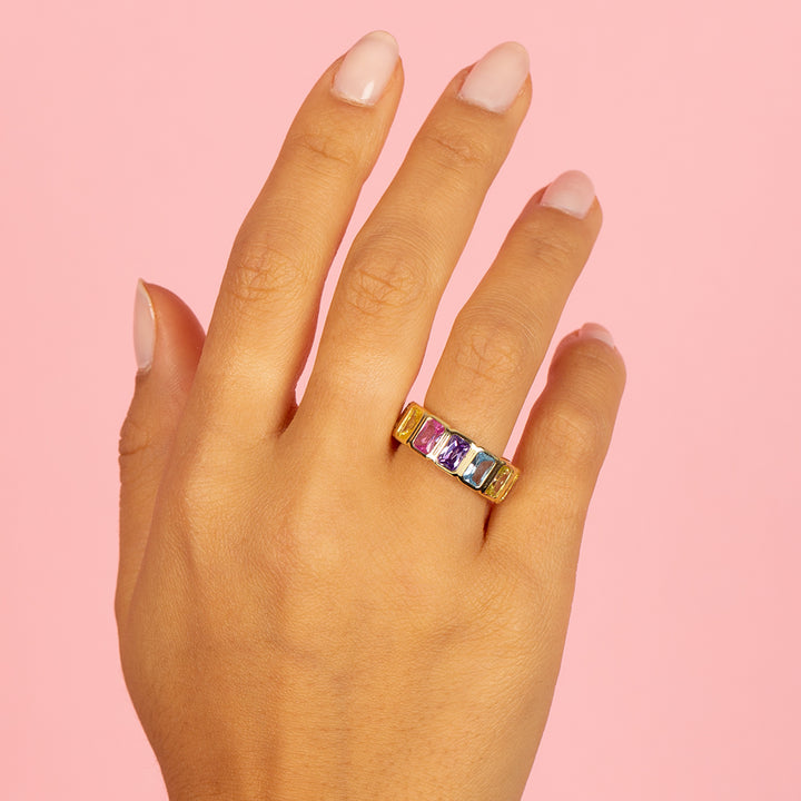  Colored Bezel Baguette Eternity Ring - Adina Eden's Jewels