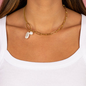  Dangling Pearl Mixed Chain Toggle Necklace - Adina Eden's Jewels