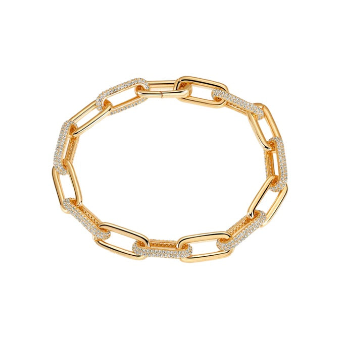 Gold / 7.5 Solid/Pave Fancy Box Link Bracelet - Adina Eden's Jewels