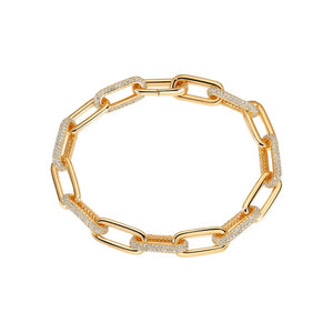 Gold / 7.5 Solid/Pave Fancy Box Link Bracelet - Adina Eden's Jewels