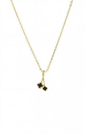 Onyx Double Colored Clover Stone Drop Chain Necklace - Adina Eden's Jewels