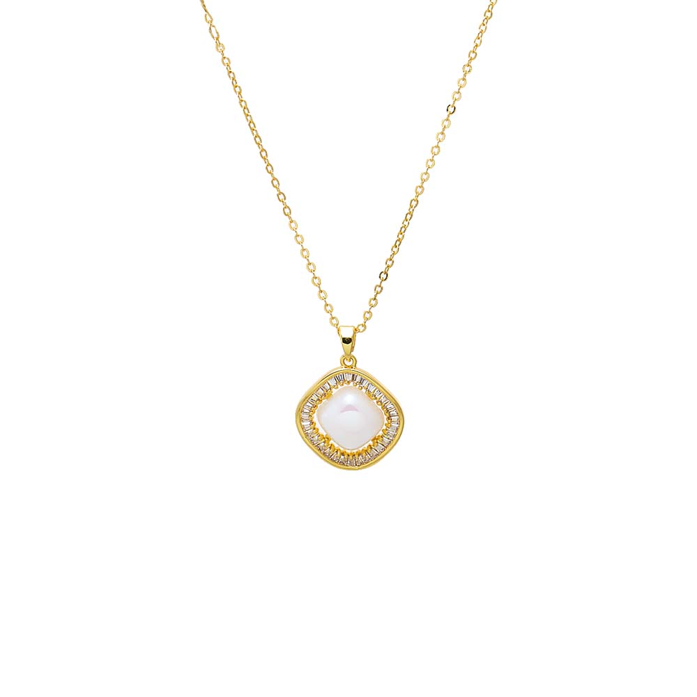Mother of Pearl MOP & CZ Cushion Pendant Necklace - Adina Eden's Jewels