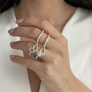 Lab Grown Diamond Pear Bezel Double Ring 14K - Adina Eden's Jewels