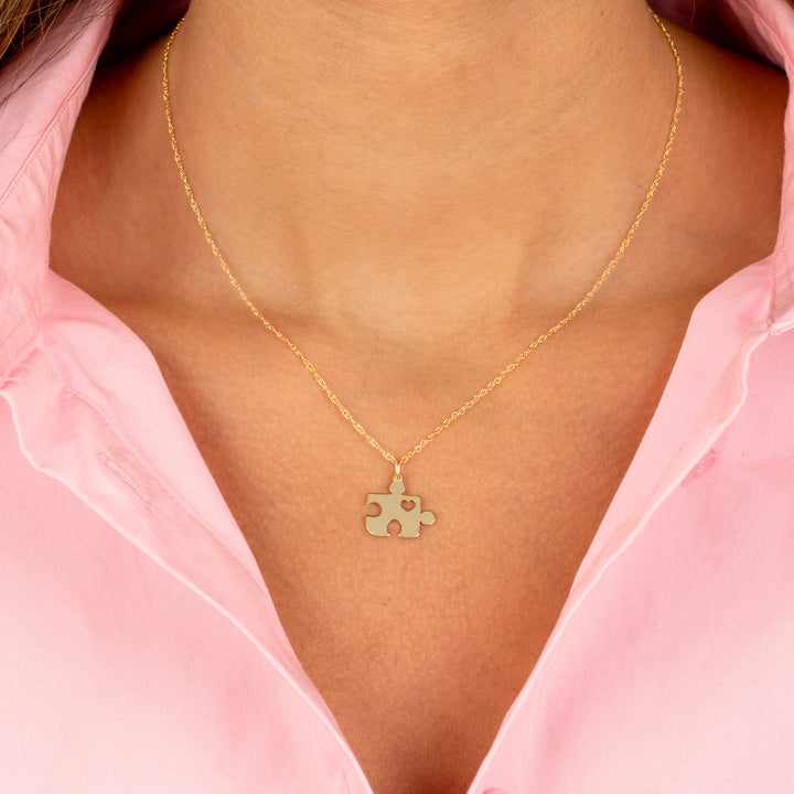  Solid Cutout Heart Puzzle Piece Necklace 14K - Adina Eden's Jewels