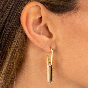  Solid/Pavé Double Link Drop Stud Earring - Adina Eden's Jewels