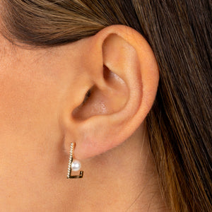 Diamond Pavé & Pearl Open Hoop Stud Earring 14K - Adina Eden's Jewels