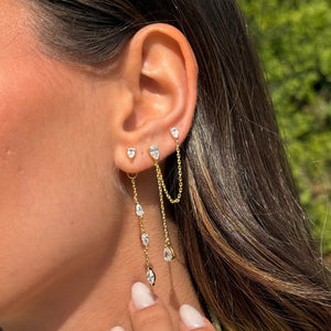 Multi CZ Teardrop Drop Chain Stud Earring - Adina Eden's Jewels
