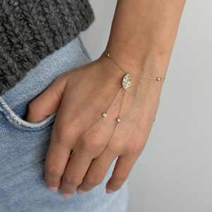 Lab Grown Diamond Marquise Bezel Hand Chain 14K - Adina Eden's Jewels