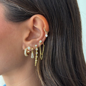 CZ Bezel Double Chain Front Back Stud Earring - Adina Eden's Jewels