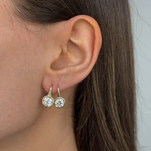 Lab Grown Diamond Round Bezel Fish Hook Earring 14K - Adina Eden's Jewels