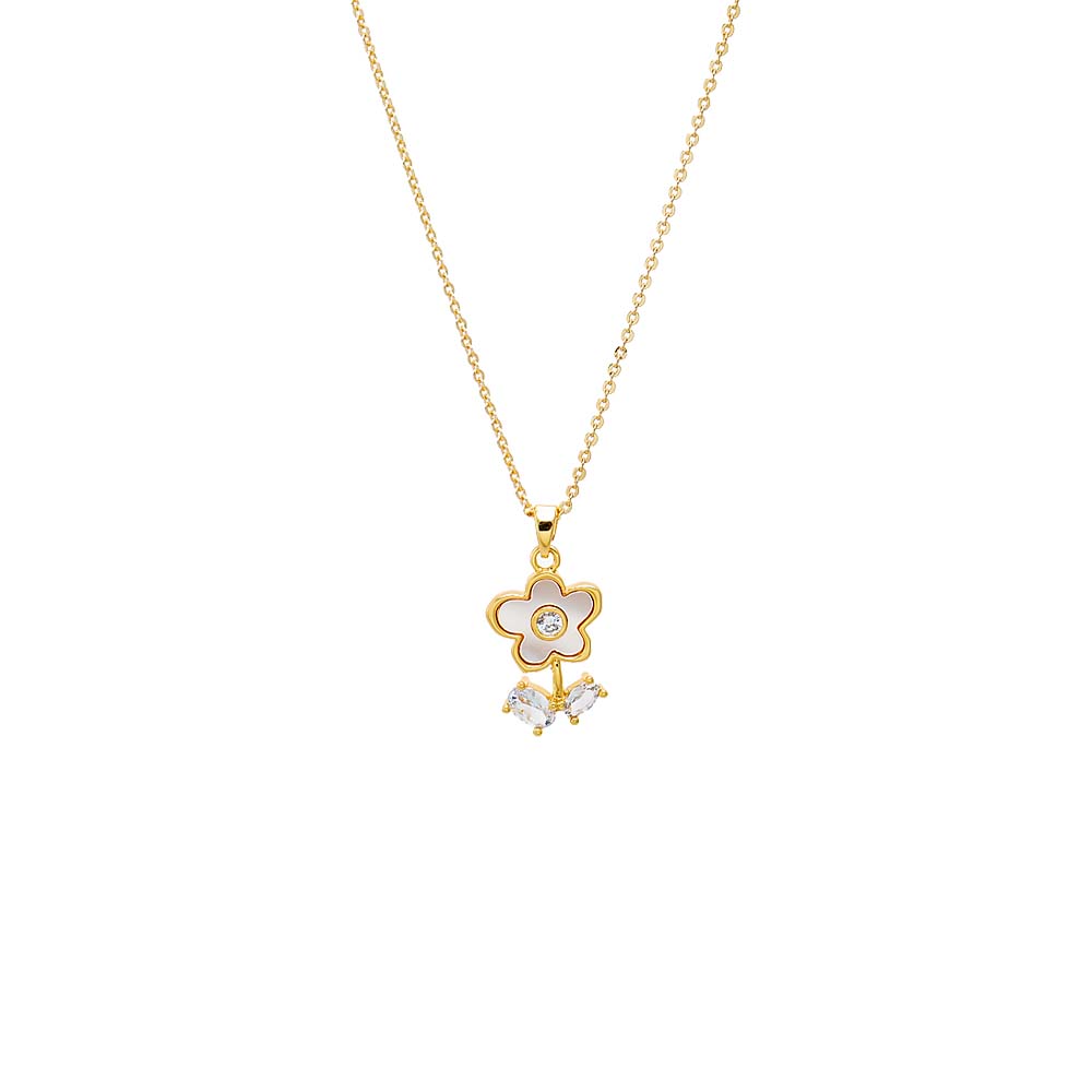 Gold Mother of Pearl Flower Pendant Necklace - Adina Eden's Jewels