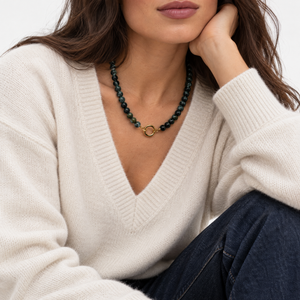 Dark Forest Moss Green Natural Stone Clicker Necklace - Adina Eden's Jewels